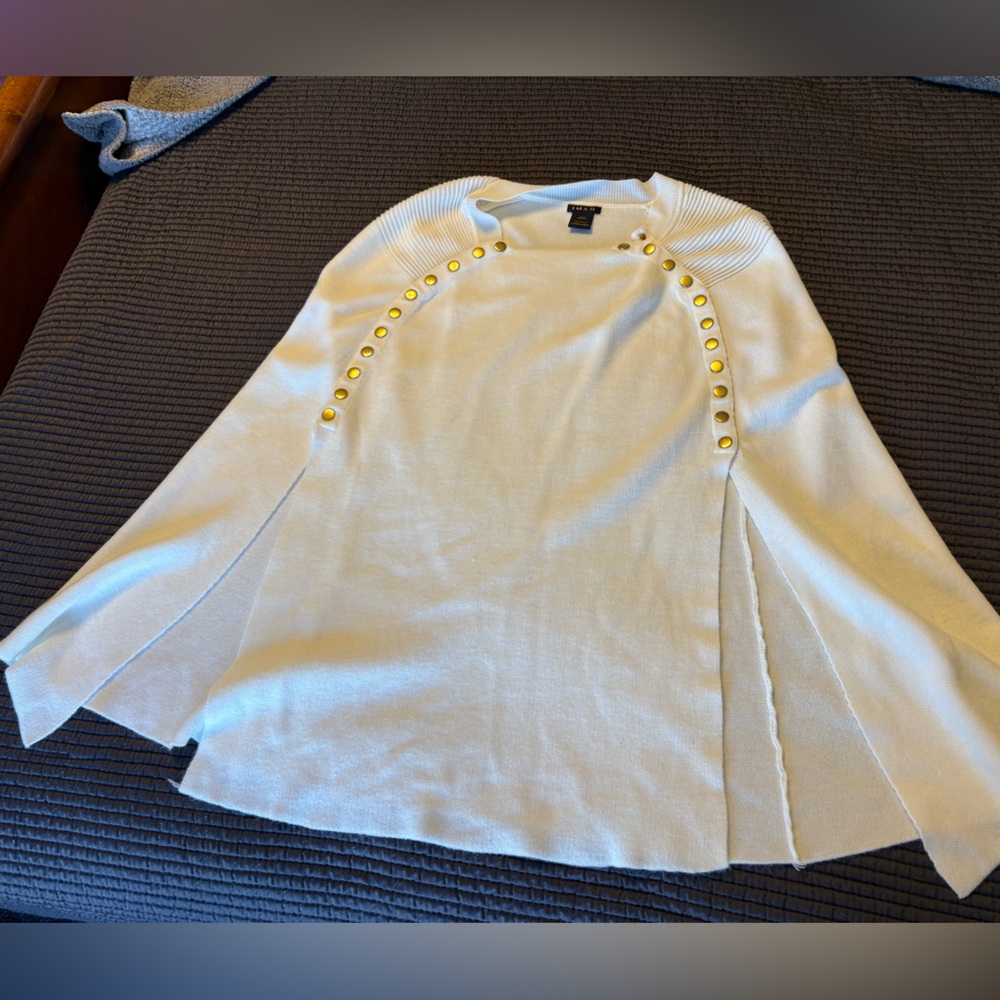 Iman Cream cape Sweater with Gold Stud Detail